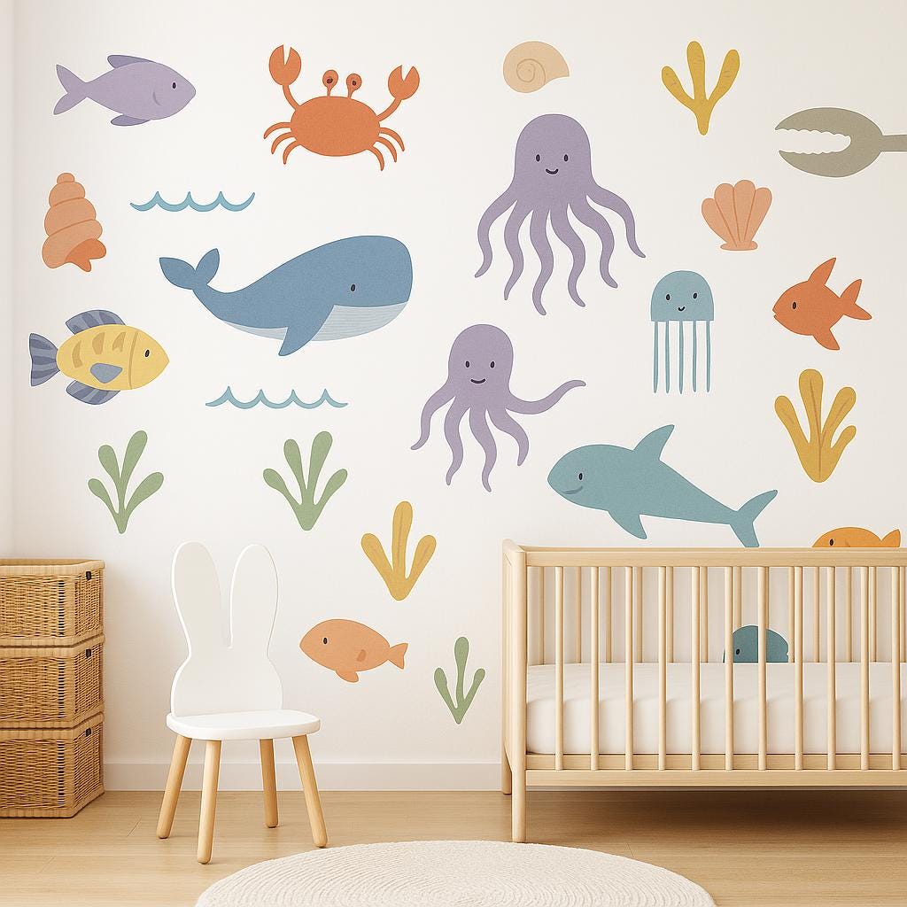 Product gallery view of Ocean Animal Wall Decals.