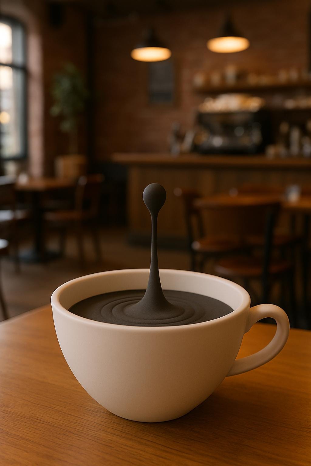 Additional product presentation of Floating Coffee Drop Sculpture.