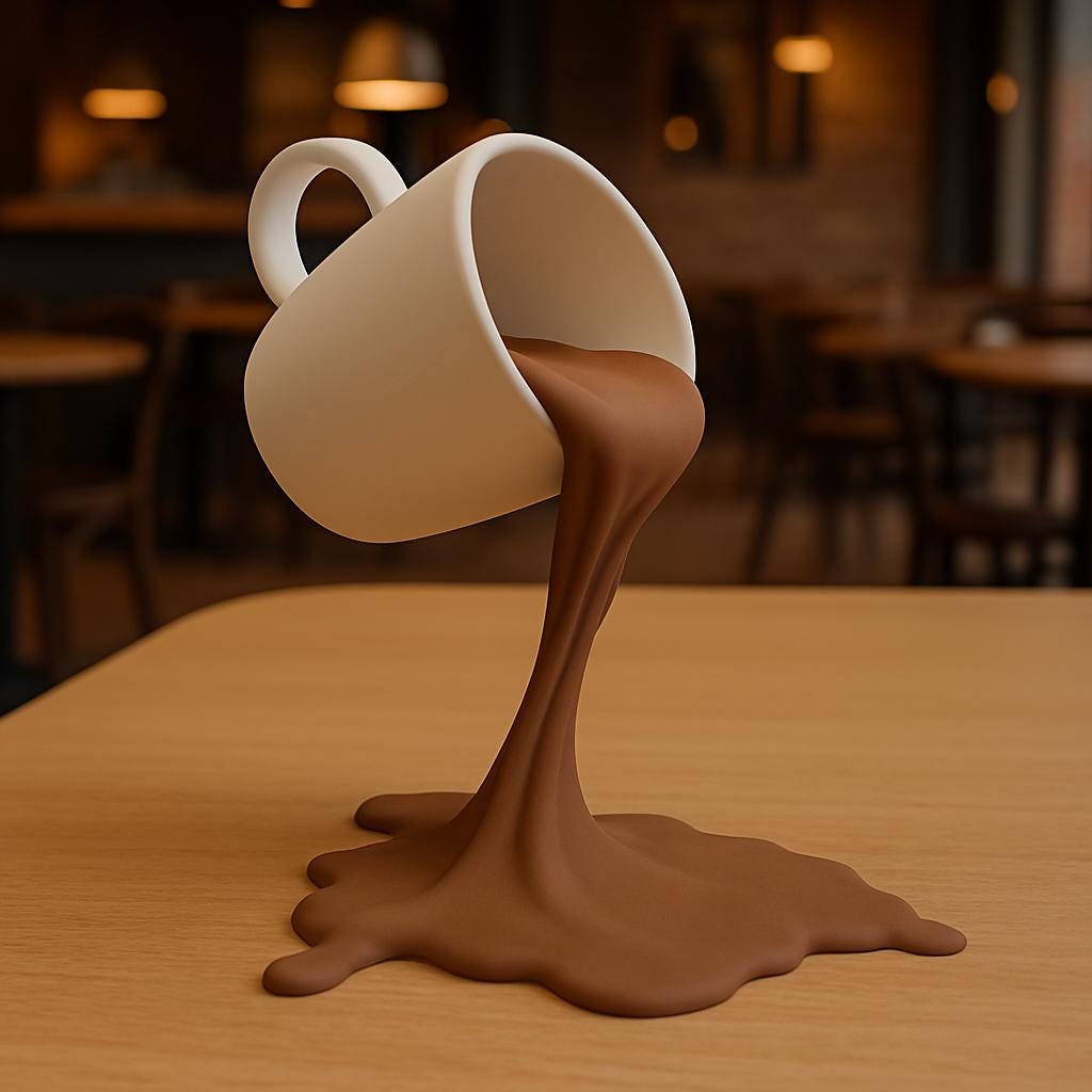 Product presentation view of Floating Spilling Coffee Cup.
