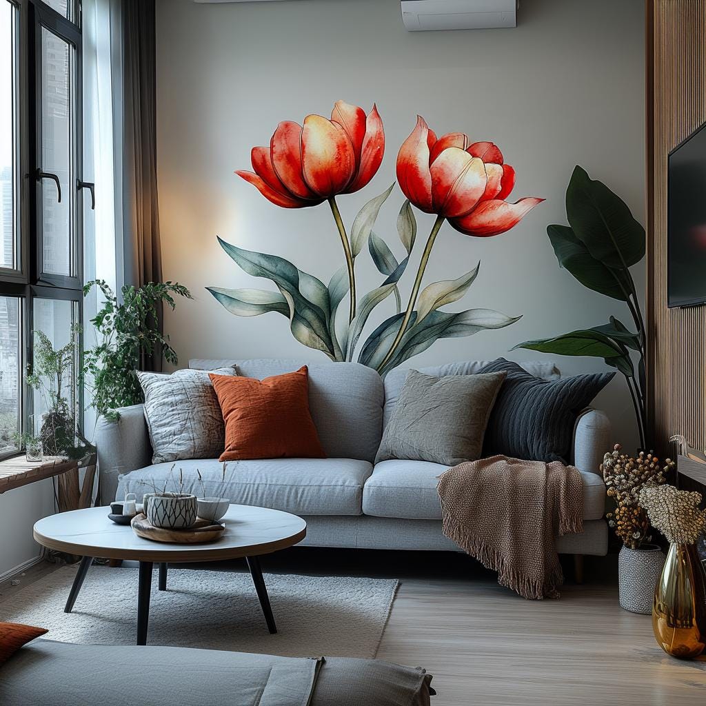 Alternate product view of Red Tulip Wall Decal.