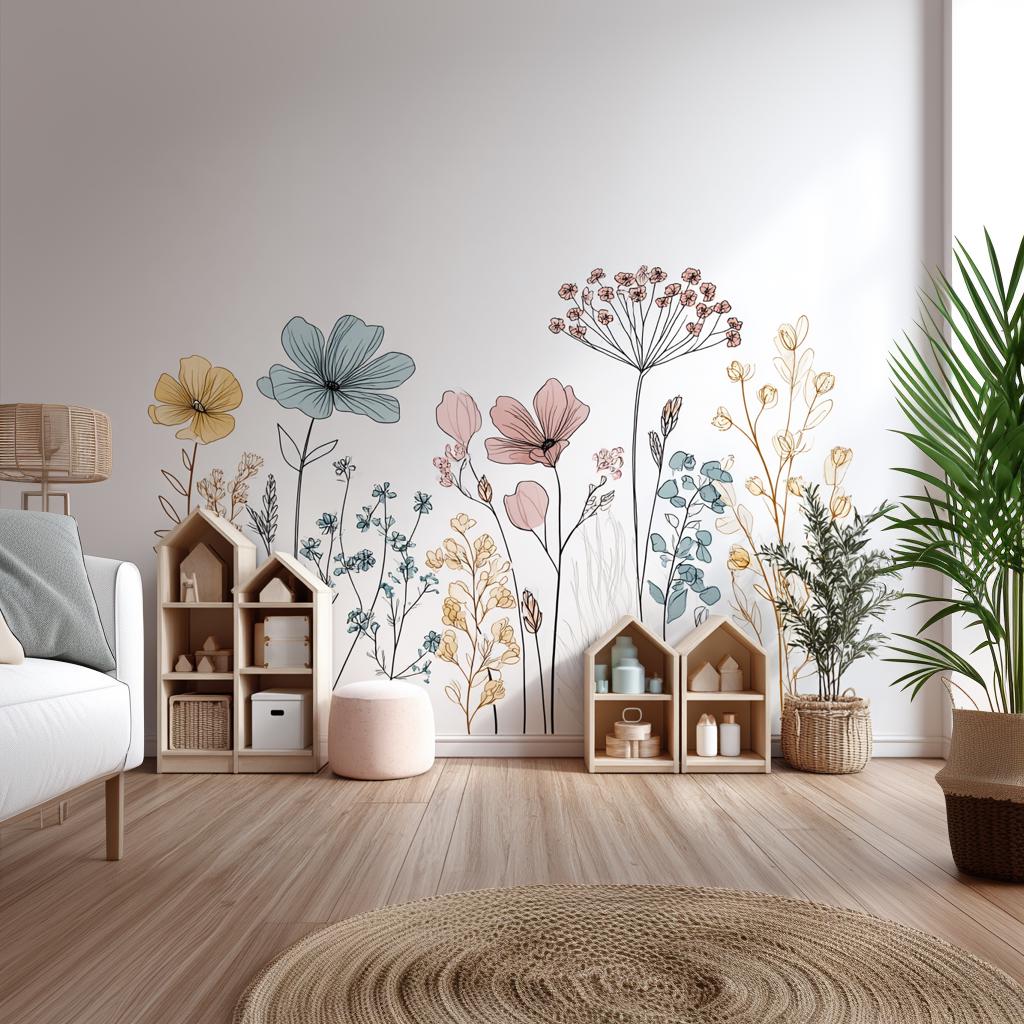 Alternate product view of Floral Line Art Wall Decal.