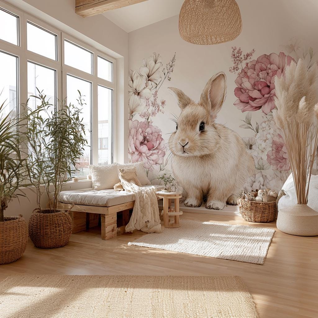 Product gallery view of Giant Bunny Wall Decal with Flowers.