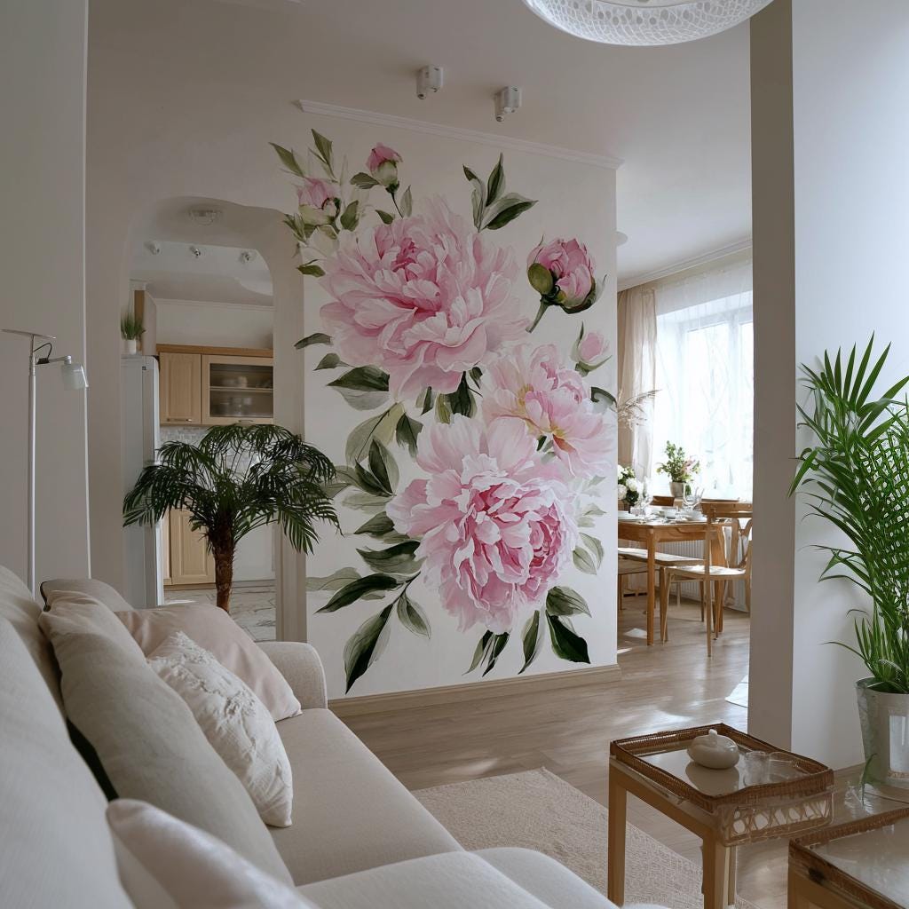 Alternate product view of Pink Peony Wall Mural.