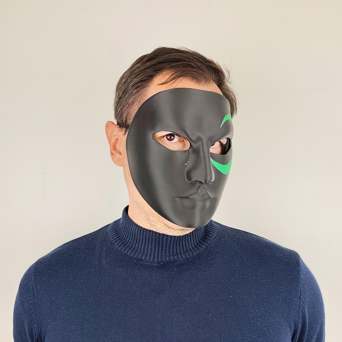 Product gallery view of 3D Printed Black Full Face Cosplay Mask.