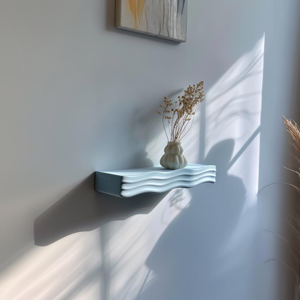 Alternate product view of 3D Printed Organic Wave Wall Shelf.