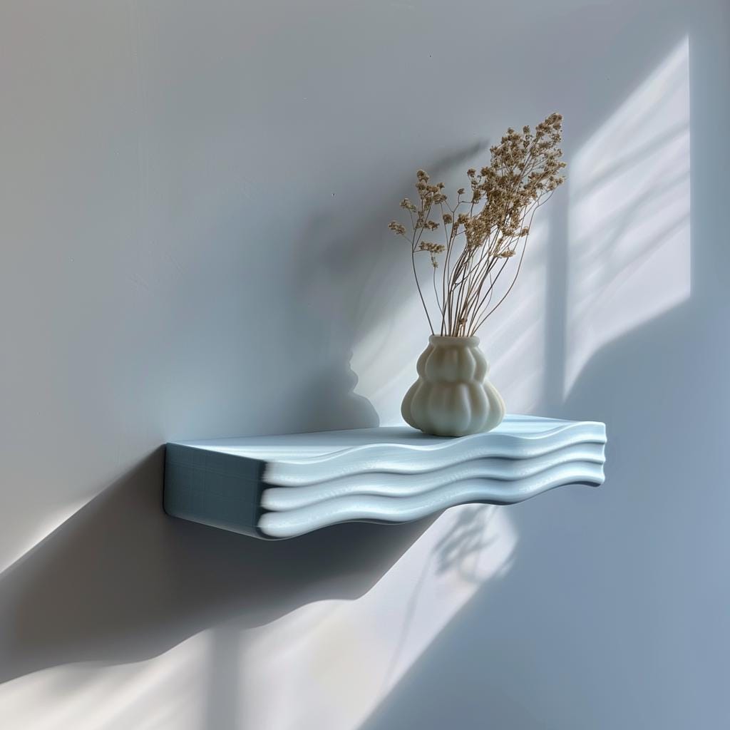 Product gallery view of 3D Printed Organic Wave Wall Shelf.