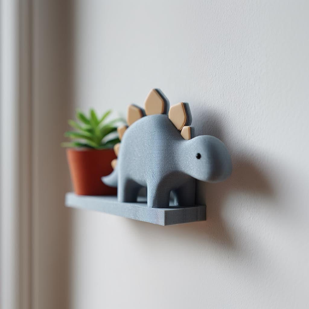 Product gallery view of 3D Printed Stegosaurus Wall Shelf.