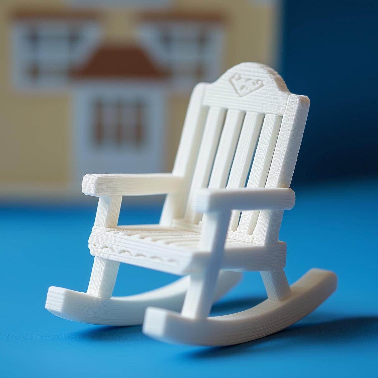 Product presentation view of 3D Printed 1:12 Miniature Rocking Chair.