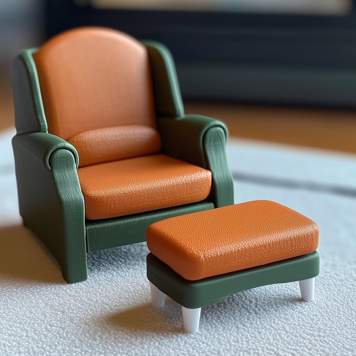 Dollhouse Armchair & Ottoman | 1:12 Scale Miniature Furniture | 3D Printed Modern Lounge Chair