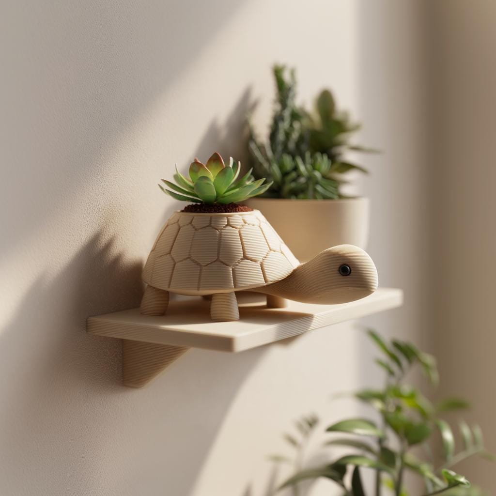 Product gallery view of 3D Printed Turtle Wall Planter Shelf.
