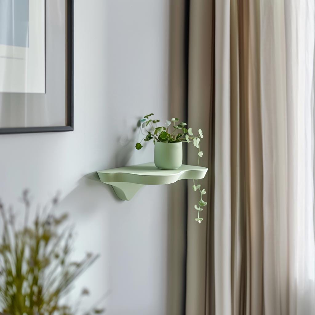 3D Printed Flowing Organic Wall Shelf shown in the product image.
