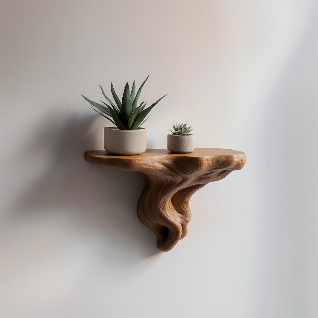 Alternate product presentation of 3D Printed Tree Root Wall Shelf.
