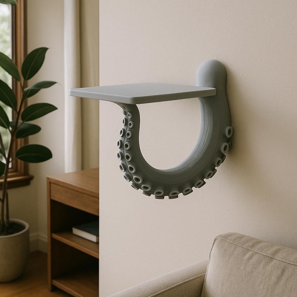 Product presentation view of 3D Printed Octopus Tentacle Wall Shelf.
