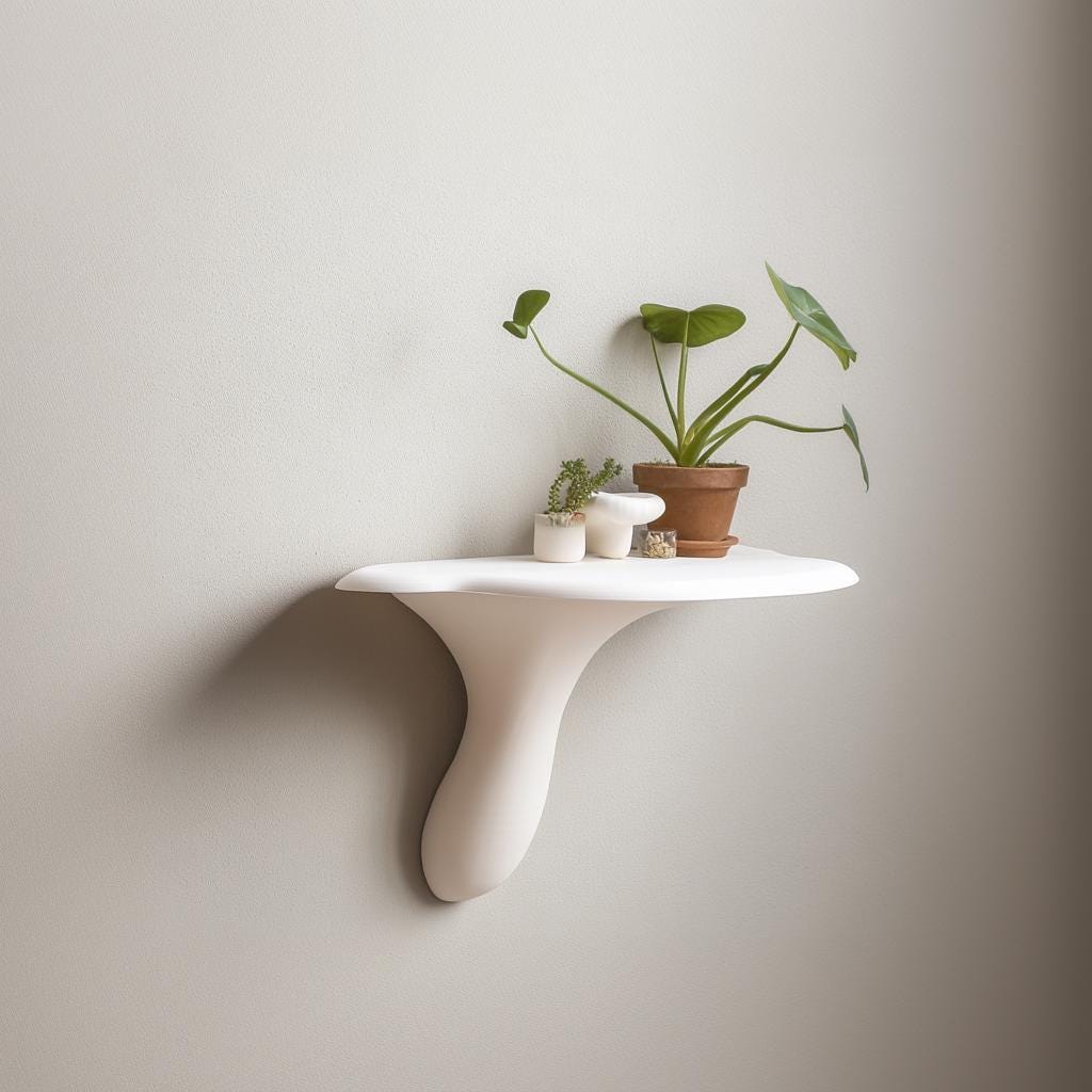 Product detail view of 3D Printed Minimalist Mushroom Wall Shelf.