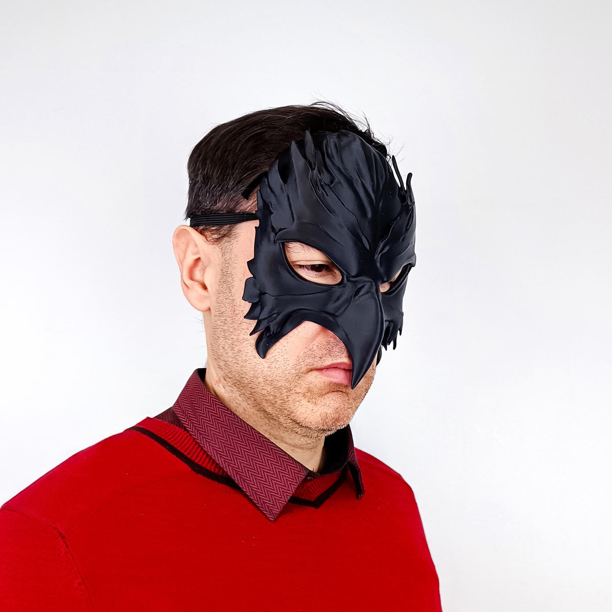 Product detail view of 3D Printed Gothic Raven Beak Mask.