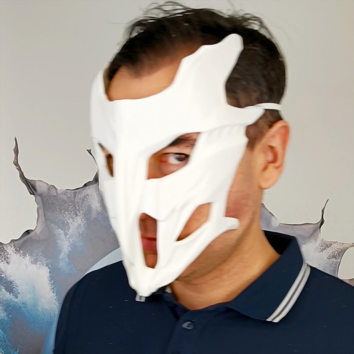 Alternate product presentation of 3D Printed Biomorphic Cyberpunk Mask.