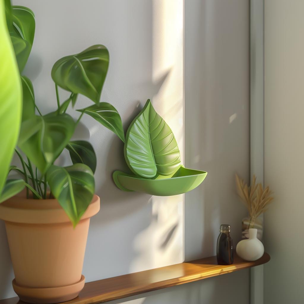 3D Printed Botanical Leaf Wall Shelf shown in the product image.