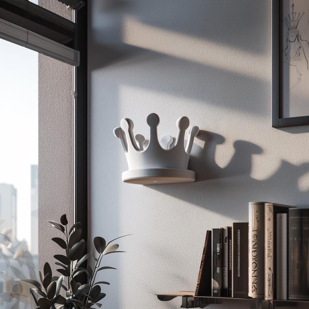 Alternate product view of 3D Printed Crown Nursery Wall Shelf.