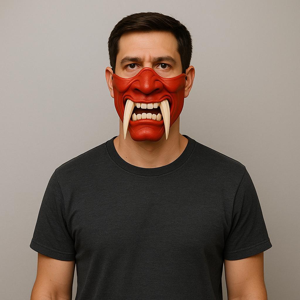 Product gallery image 2 of 3D Printed Two-Color Oni Half Face Mask.