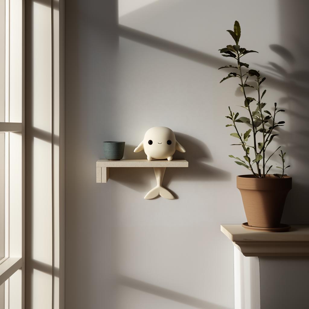 Alternate product view of 3D Printed Whale Character Wall Shelf.
