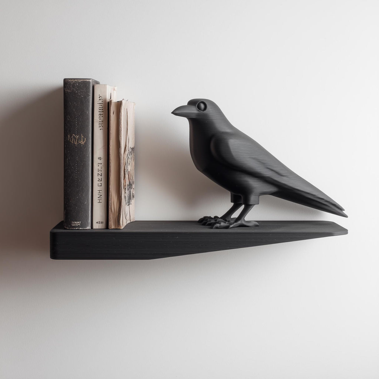 Alternate product presentation of 3D Printed Raven Wall Shelf.