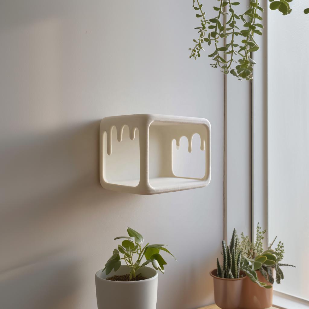 Alternate product view of 3D Printed Dripping Cube Wall Shelf.
