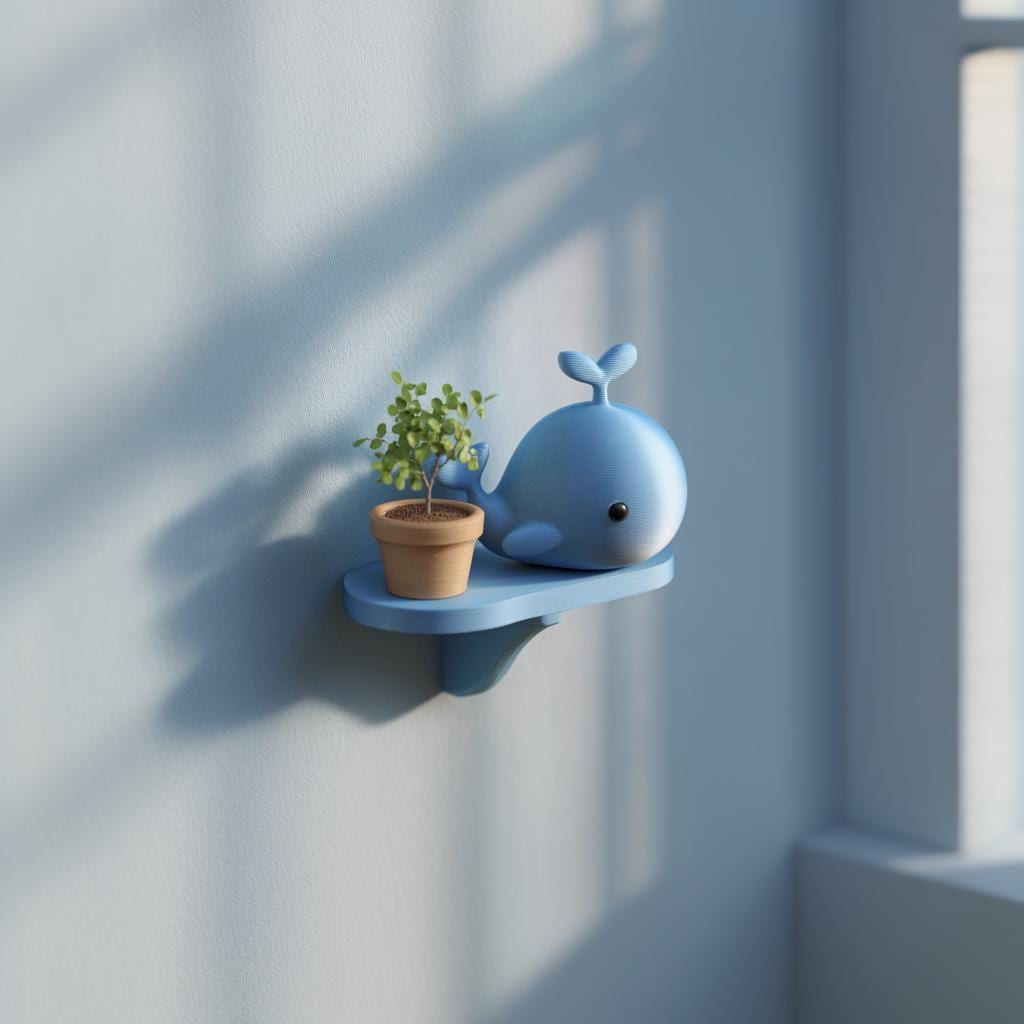 Alternate product view of 3D Printed Whale Nursery Wall Shelf.