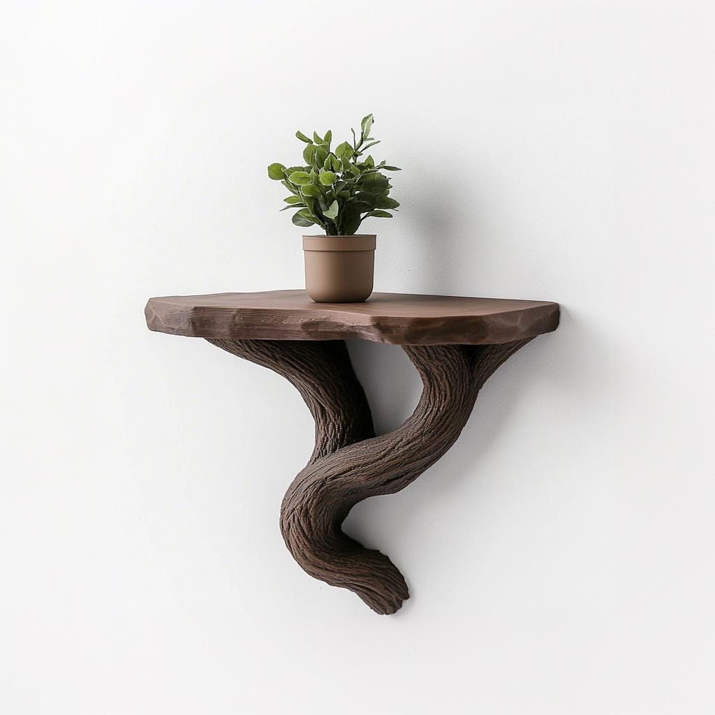 Product presentation view of 3D Printed Tree and Vine Wall Shelf.