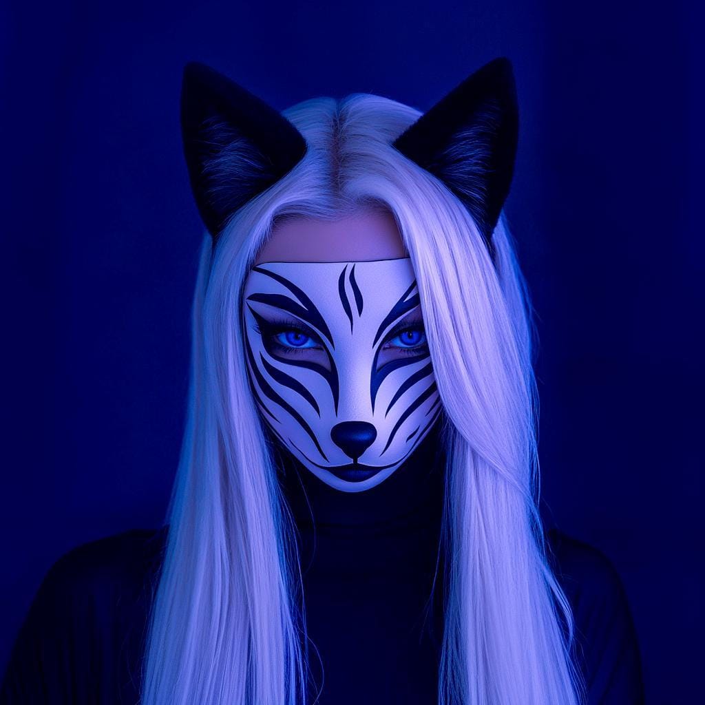 Alternate product presentation of 3D Printed Kitsune Mask.