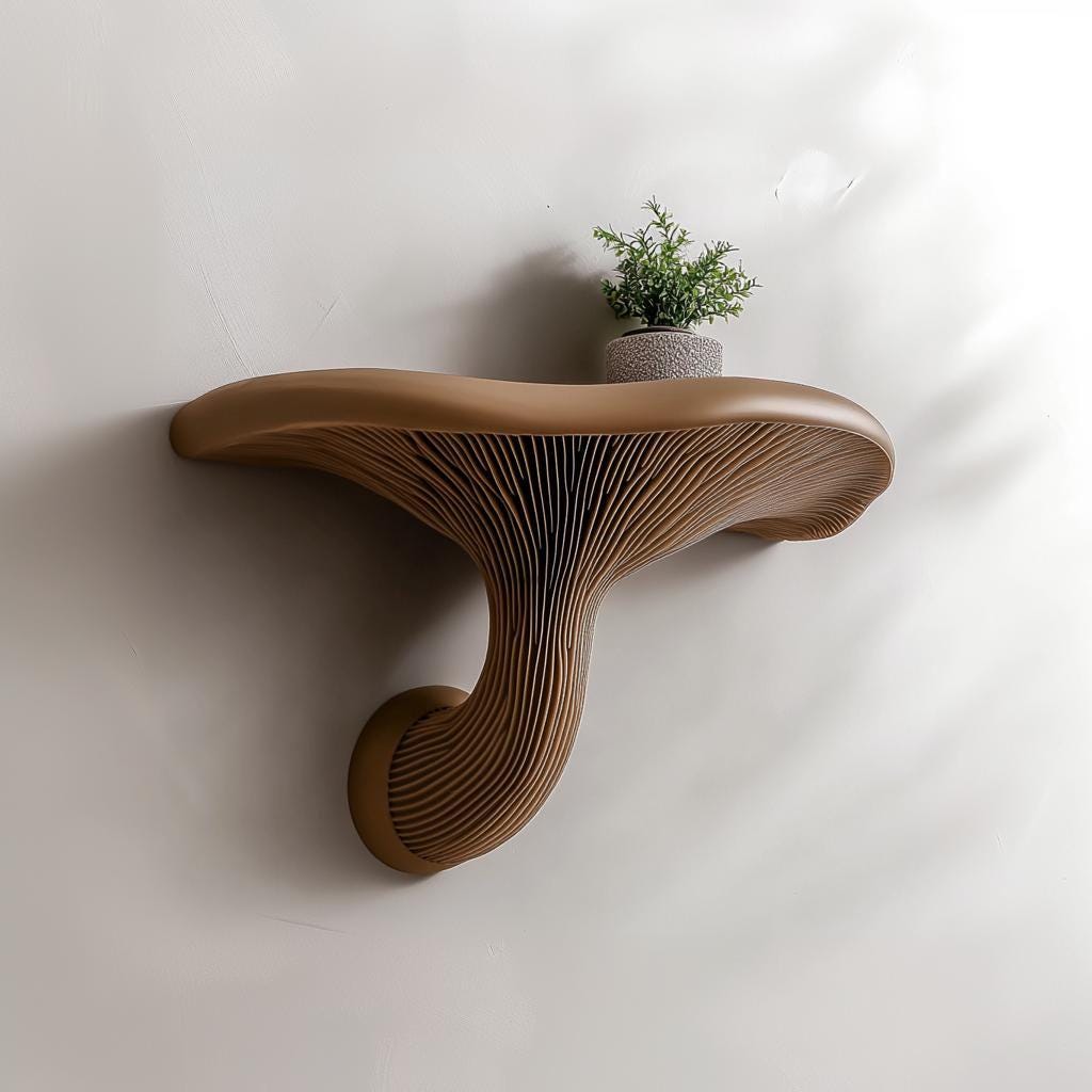Additional product presentation of 3D Printed Mushroom Wall Shelf.