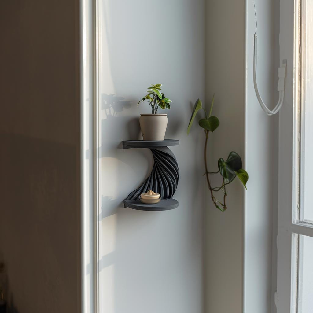 Alternate product view of 3D Printed Double-Tier Spiral Wall Shelf.