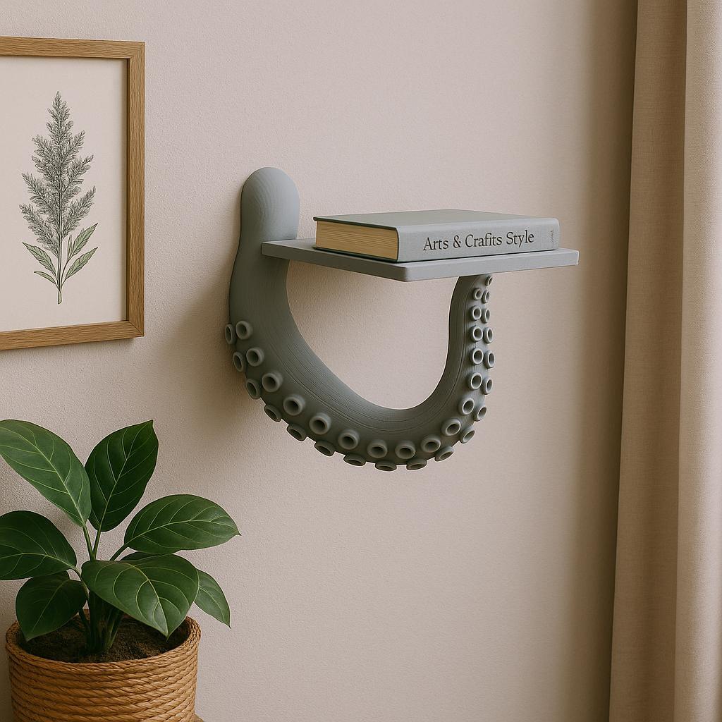 Additional product detail of 3D Printed Octopus Tentacle Wall Shelf.