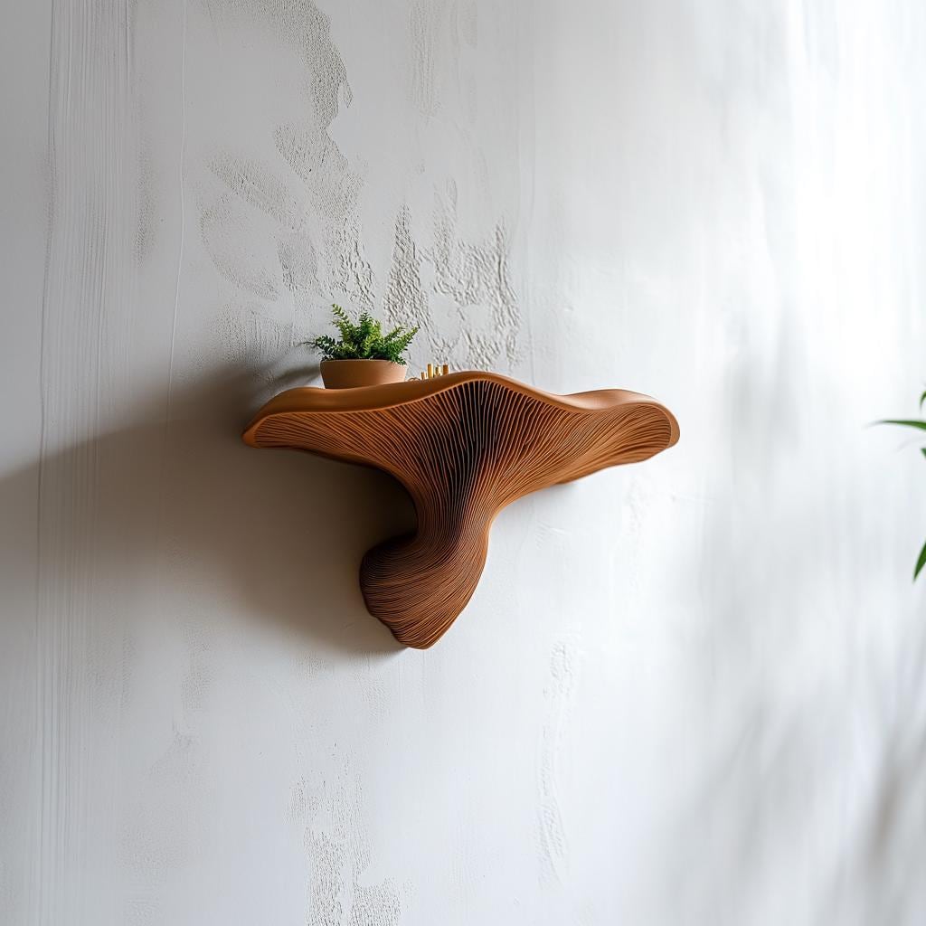 Product display view of 3D Printed Fungi Wall Shelf.