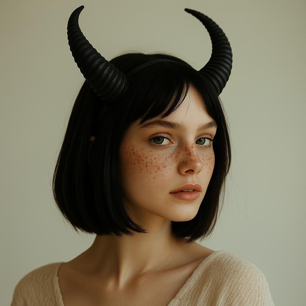 Subtly curved 3D printed demon horns with textured surfaces on a costume headband.