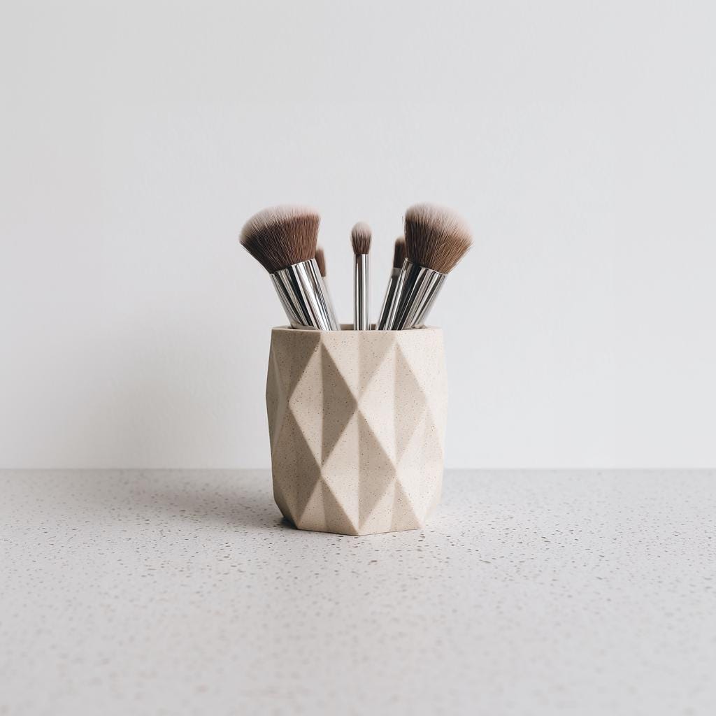 Product display view of 3D Printed Faceted Brush and Pen Holder.