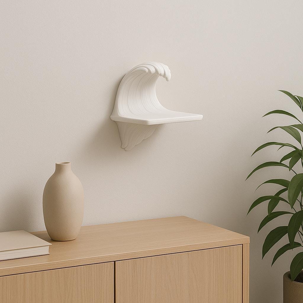 3D Printed Wave Floating Wall Shelf shown in the product image.