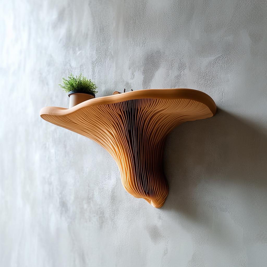 Additional product presentation of 3D Printed Mushroom Wall Shelf.