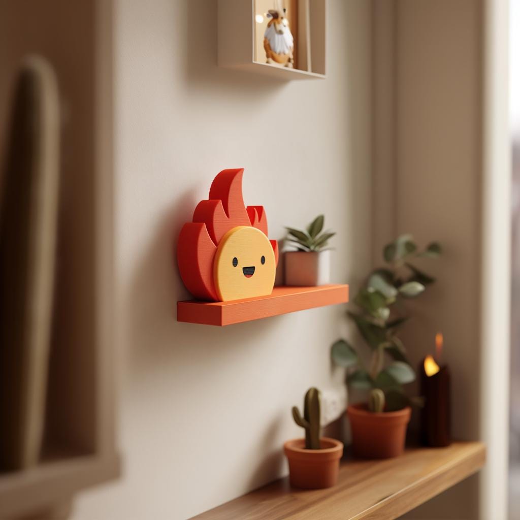 Alternate product view of 3D Printed Fire Sprite Wall Shelf.