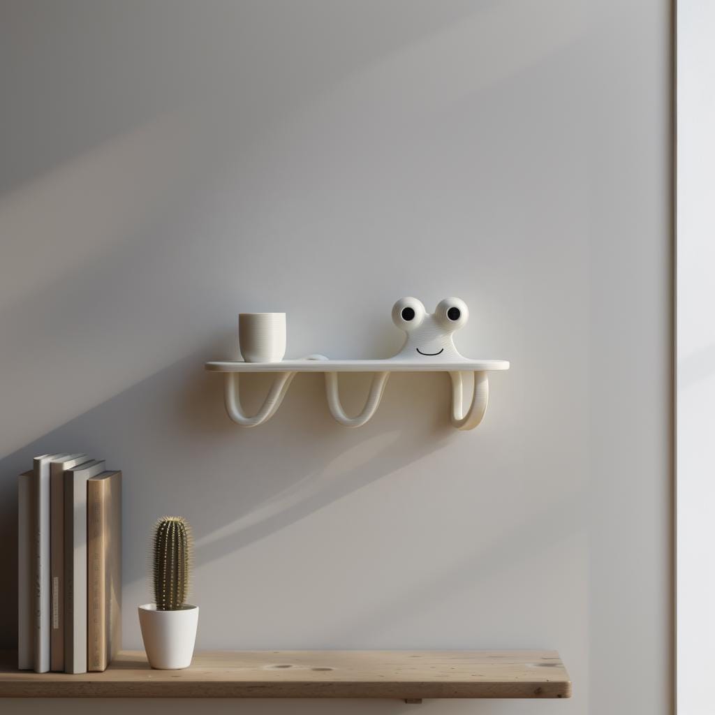 Alternate product view of 3D Printed Squiggle Hook Wall Shelf.