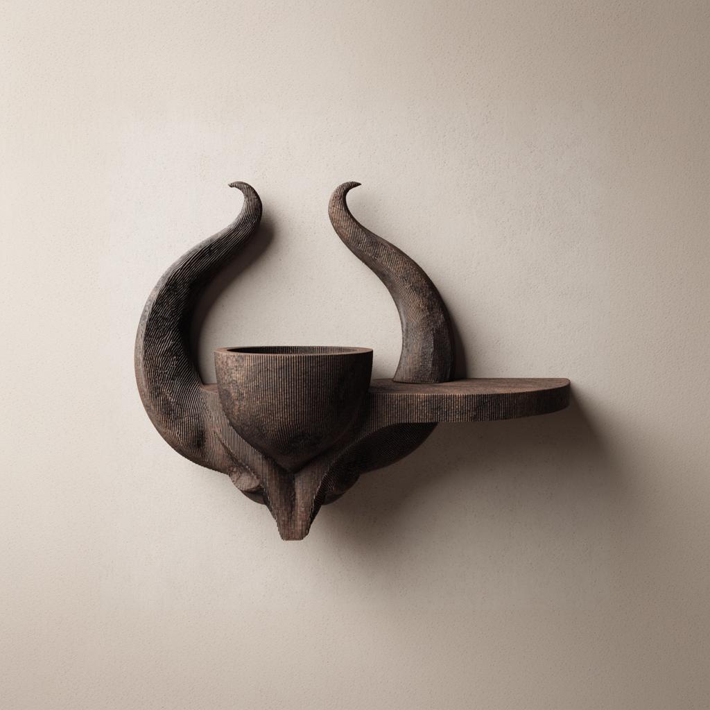 Product gallery view of 3D Printed Horned Altar Bowl Wall Shelf.