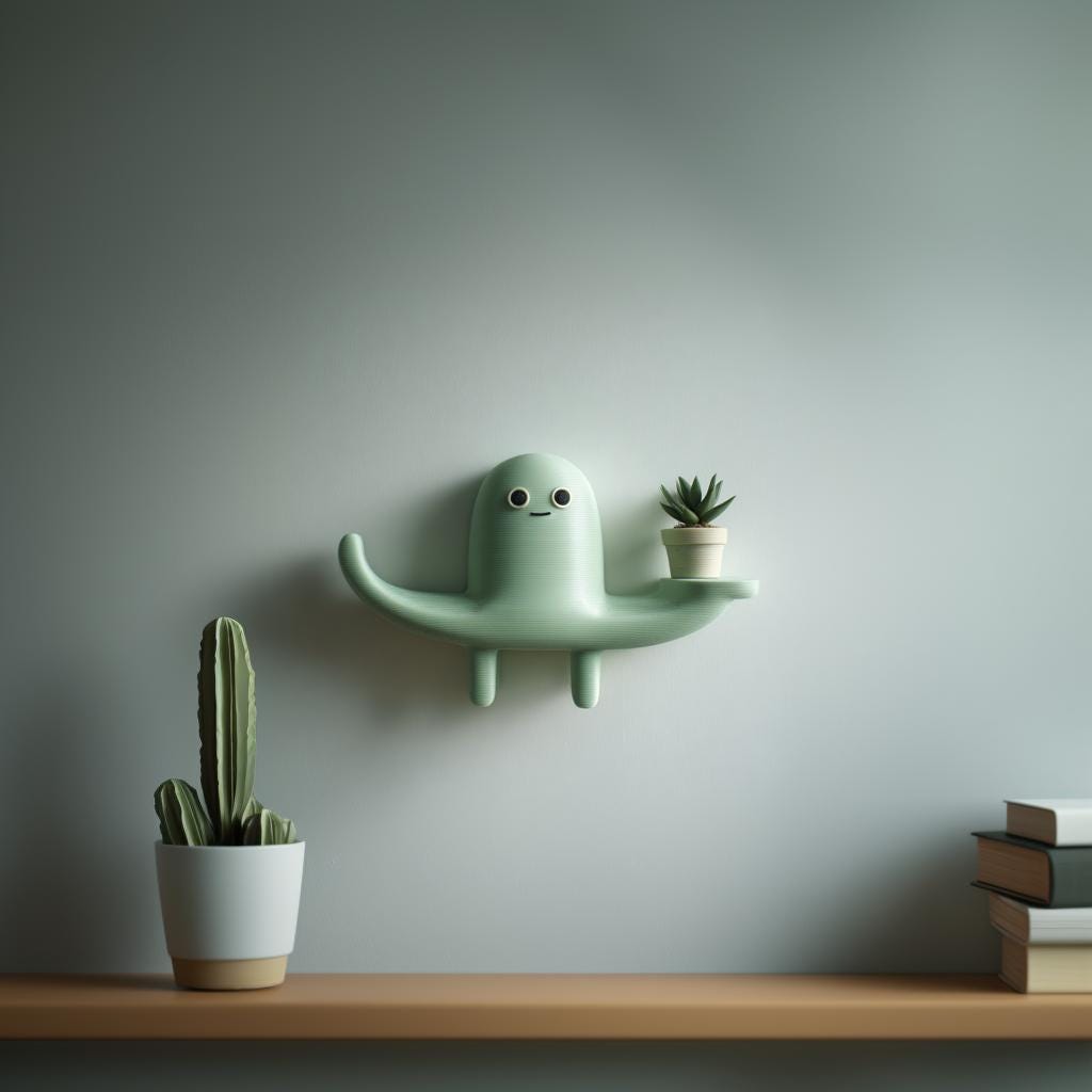 Alternate product view of 3D Printed Cute Creature Wall Shelf.