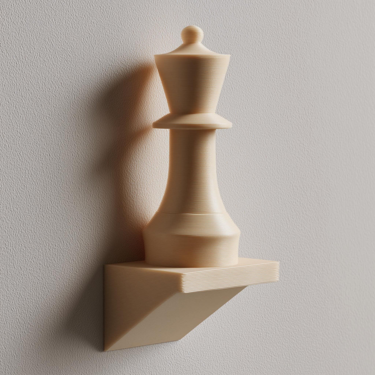 3D printed matte PLA wall-mounted chess piece with a small triangular base ledge.