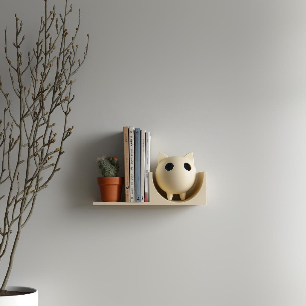 Additional product view of 3D Printed Cat Bookend Wall Shelf.