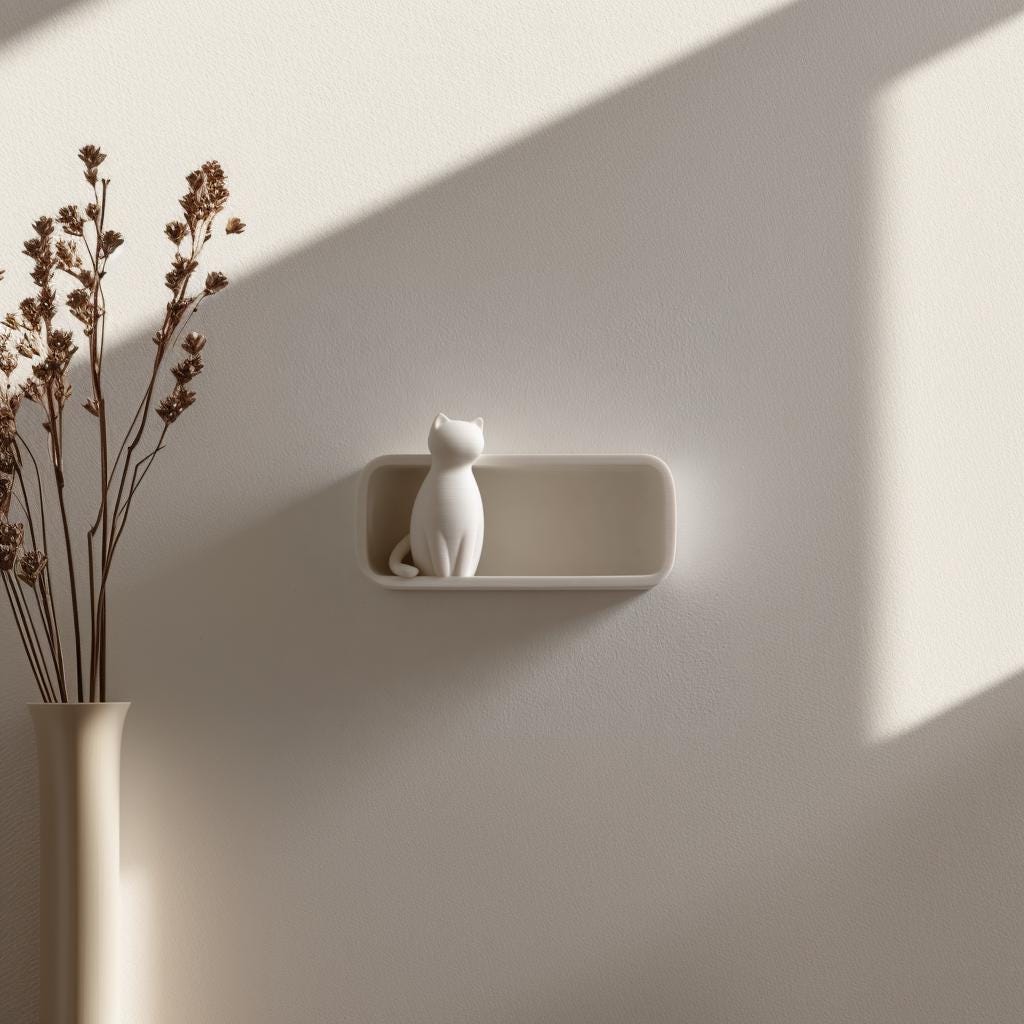 Alternate product view of 3D Printed Minimal Cat Wall Shelf.