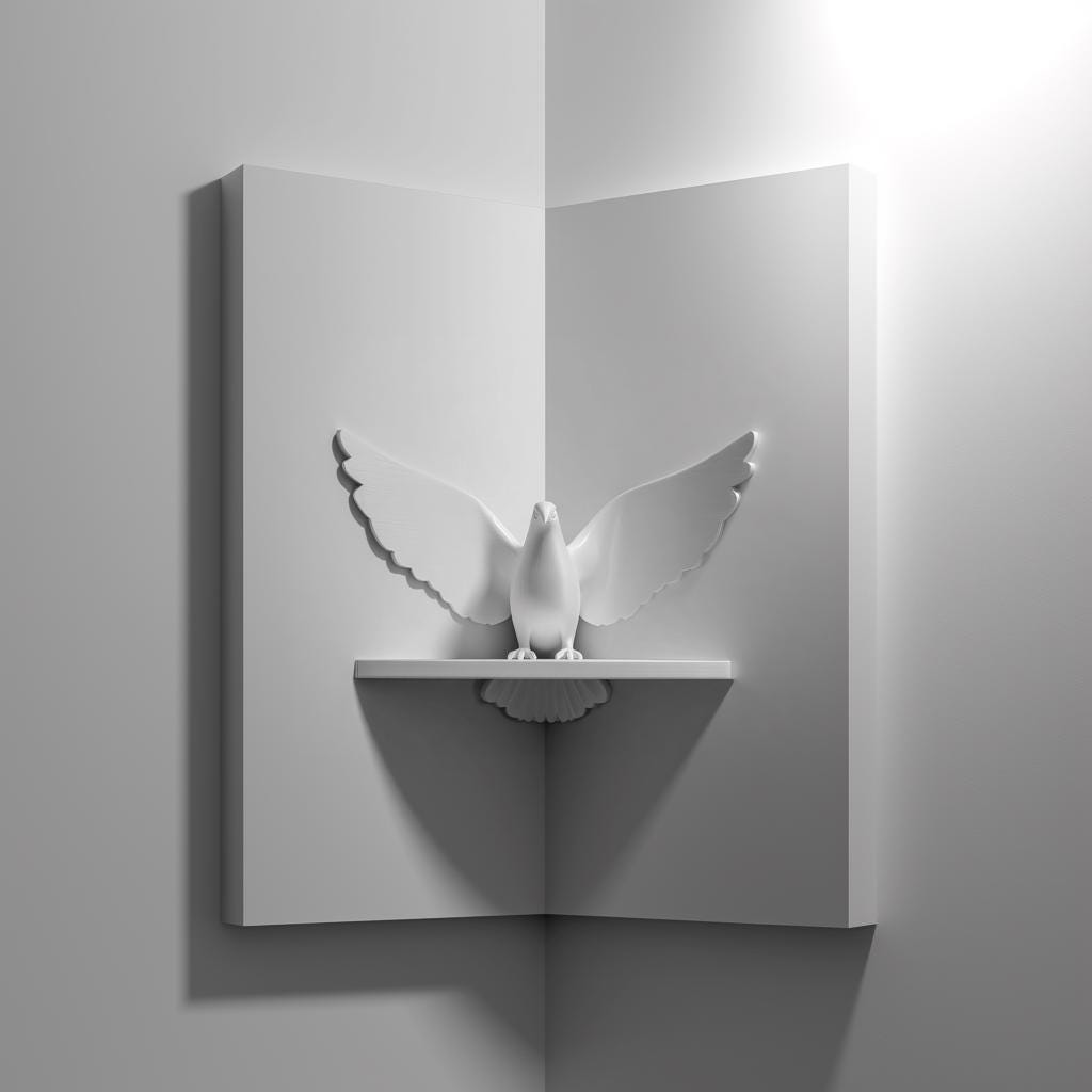 Alternate product view of 3D Printed Corner Dove Prayer Shelf.