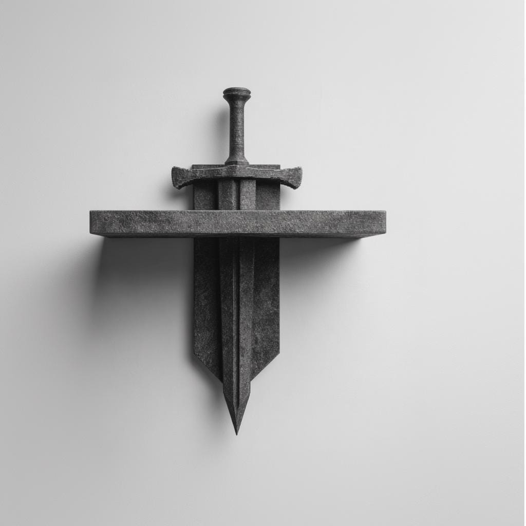 Product gallery view of 3D Printed Removable Sword Wall Shelf.
