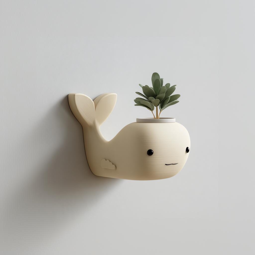 Product gallery view of 3D Printed Whale Wall Planter.