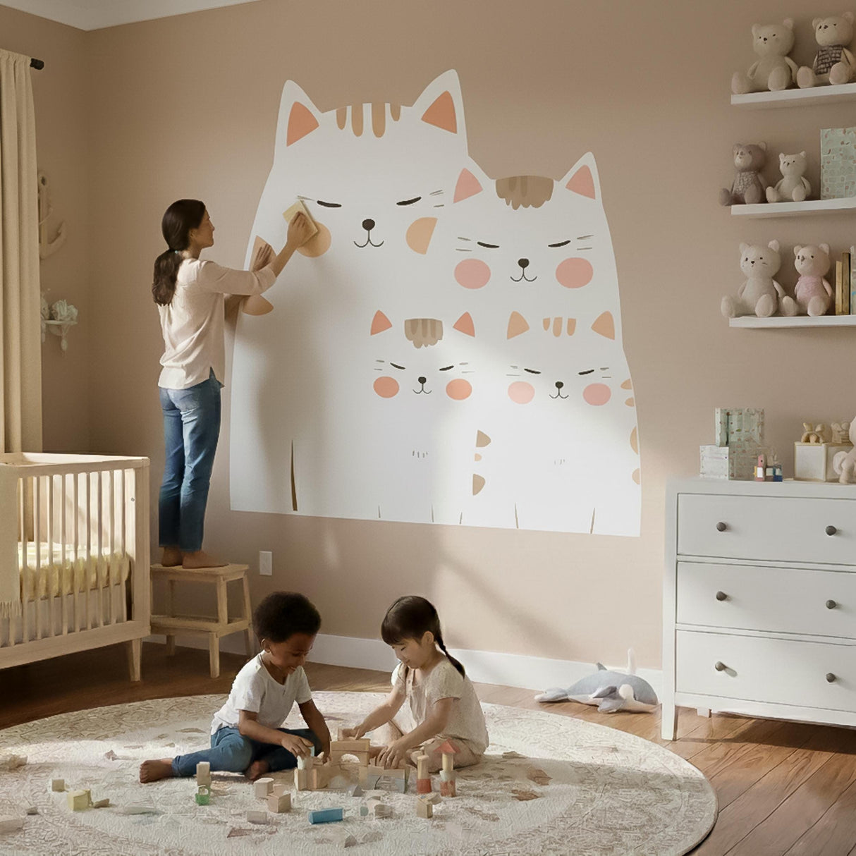 Alternate product presentation of Cute Cat Family Wall Decal.