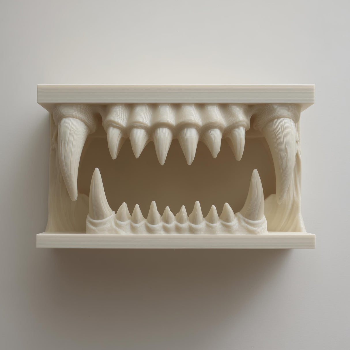 Alternate product presentation of 3D Printed Monster Jaw Wall Shelf.