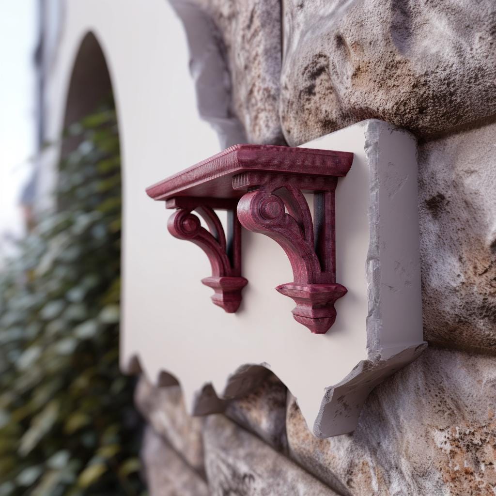 Alternate product view of 3D Printed Gothic Corbel Wall Shelf.